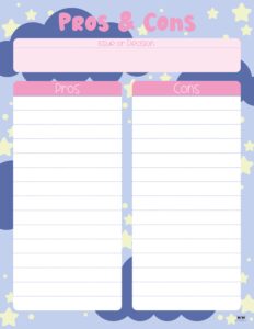 Pros &amp; Cons List Templates - 18 Printables | Printabulls