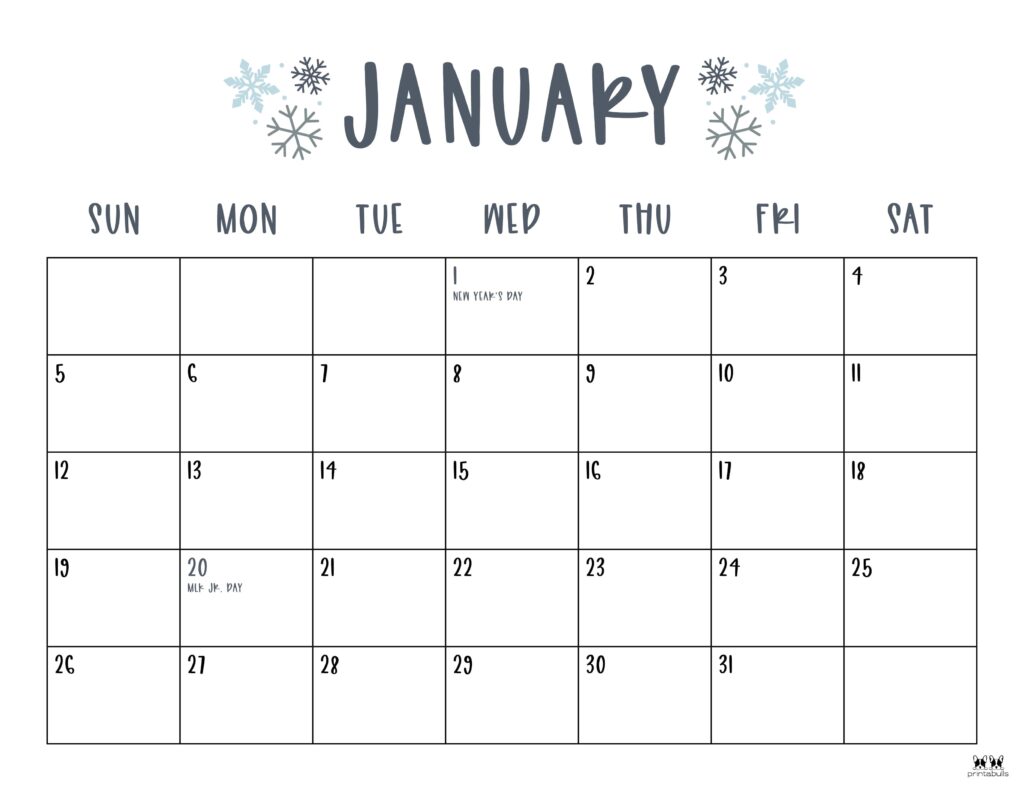 January 2025 Calendars - 107 FREE Printables | Printabulls