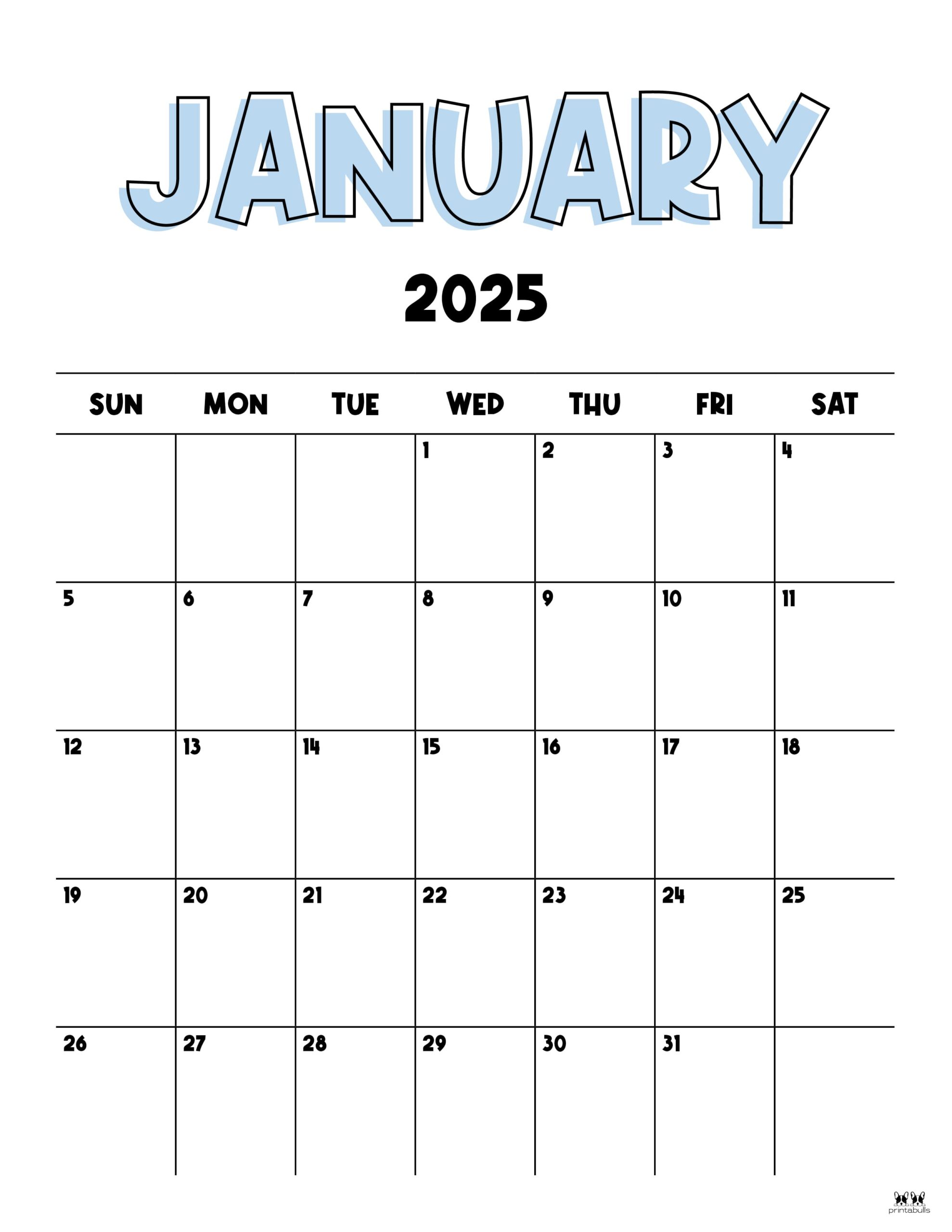 January 2025 Calendars 107 FREE Printables Printabulls