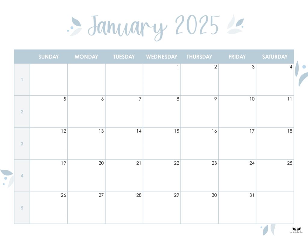 January 2025 Calendars - 107 FREE Printables | Printabulls