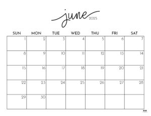 June 2025 Calendars - 107 FREE Printables | Printabulls