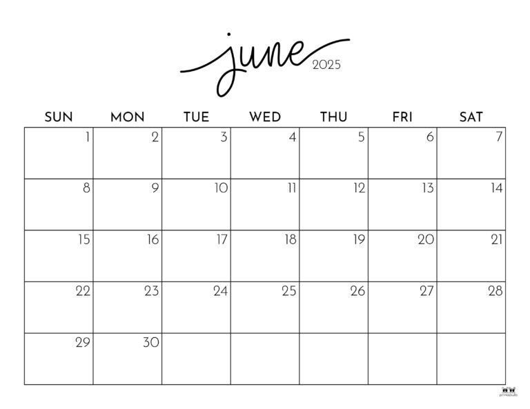 June 2025 Calendars - 107 FREE Printables | Printabulls