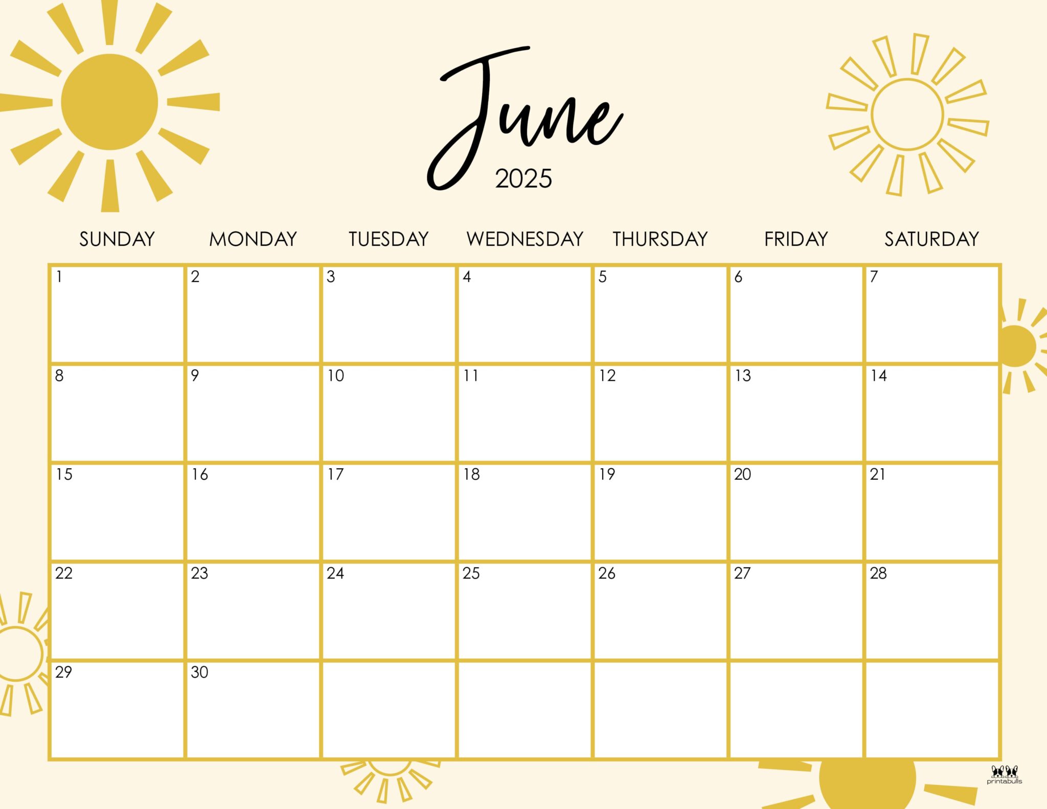 June 2025 Calendars 107 FREE Printables Printabulls
