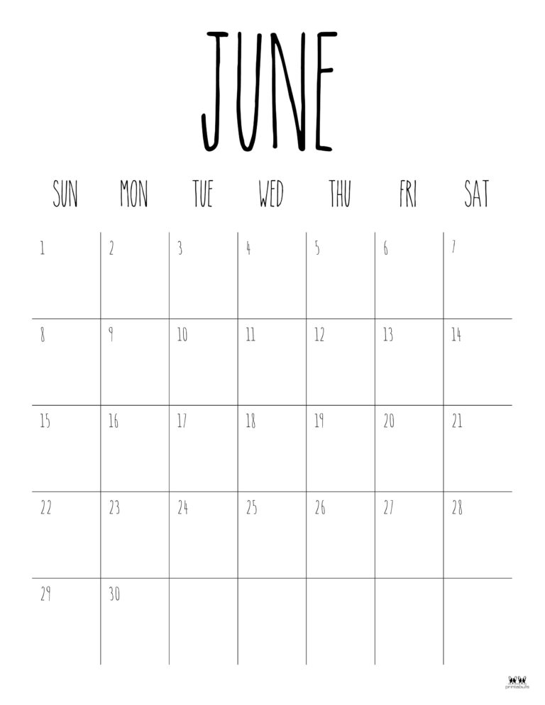 June 2025 Calendars 107 FREE Printables Printabulls