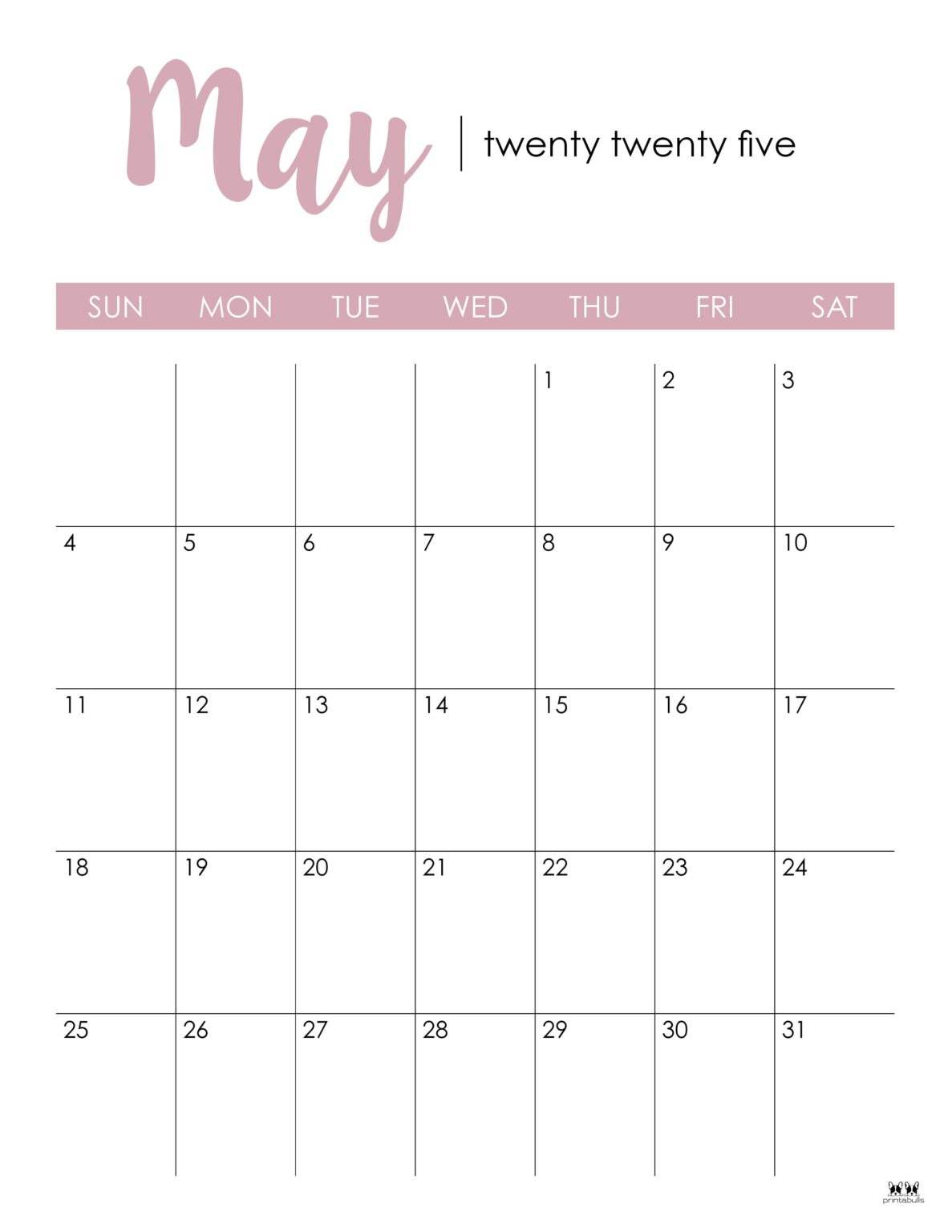 May 2025 Calendars 107 FREE Printables Printabulls