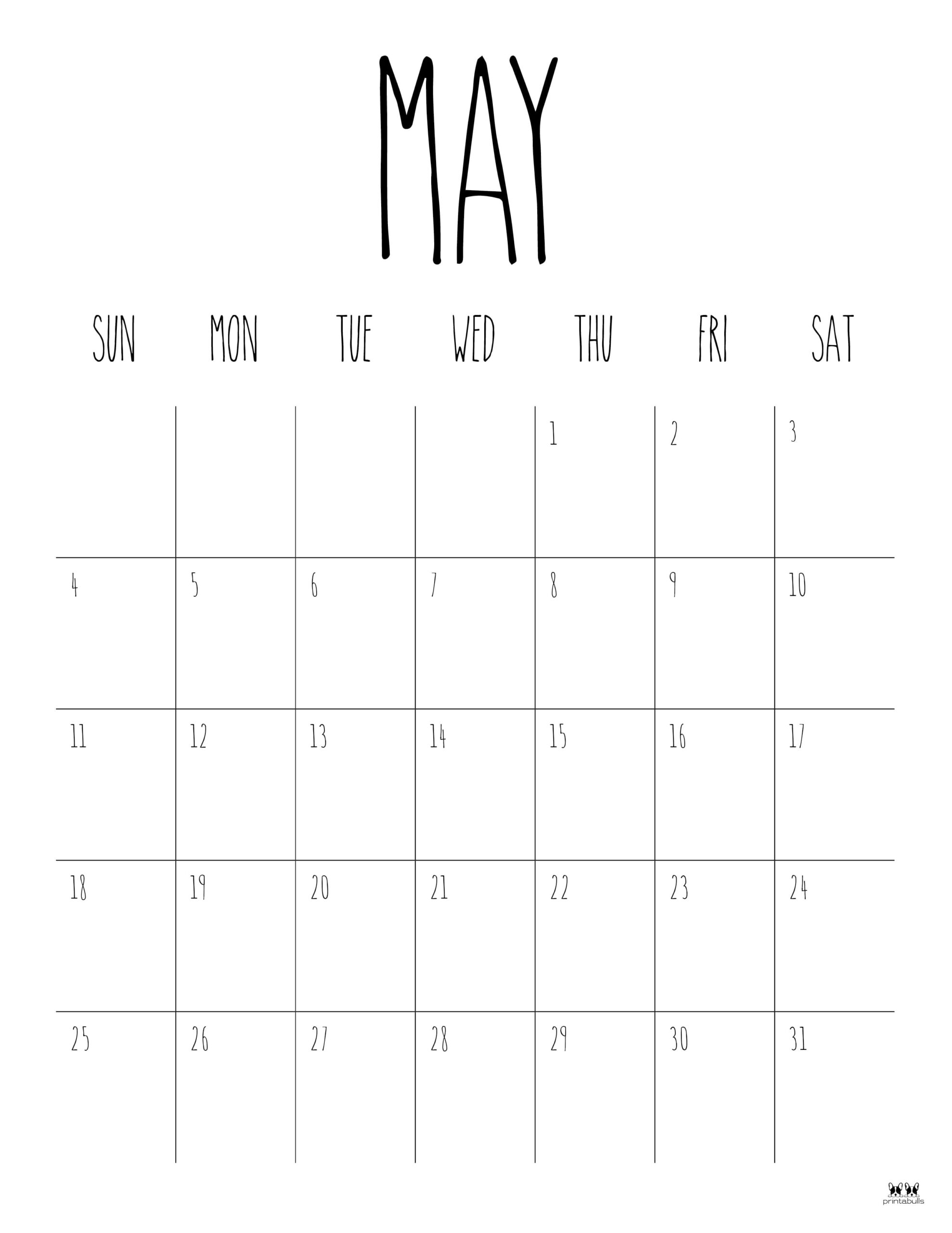 May 2025 Calendars 107 FREE Printables Printabulls