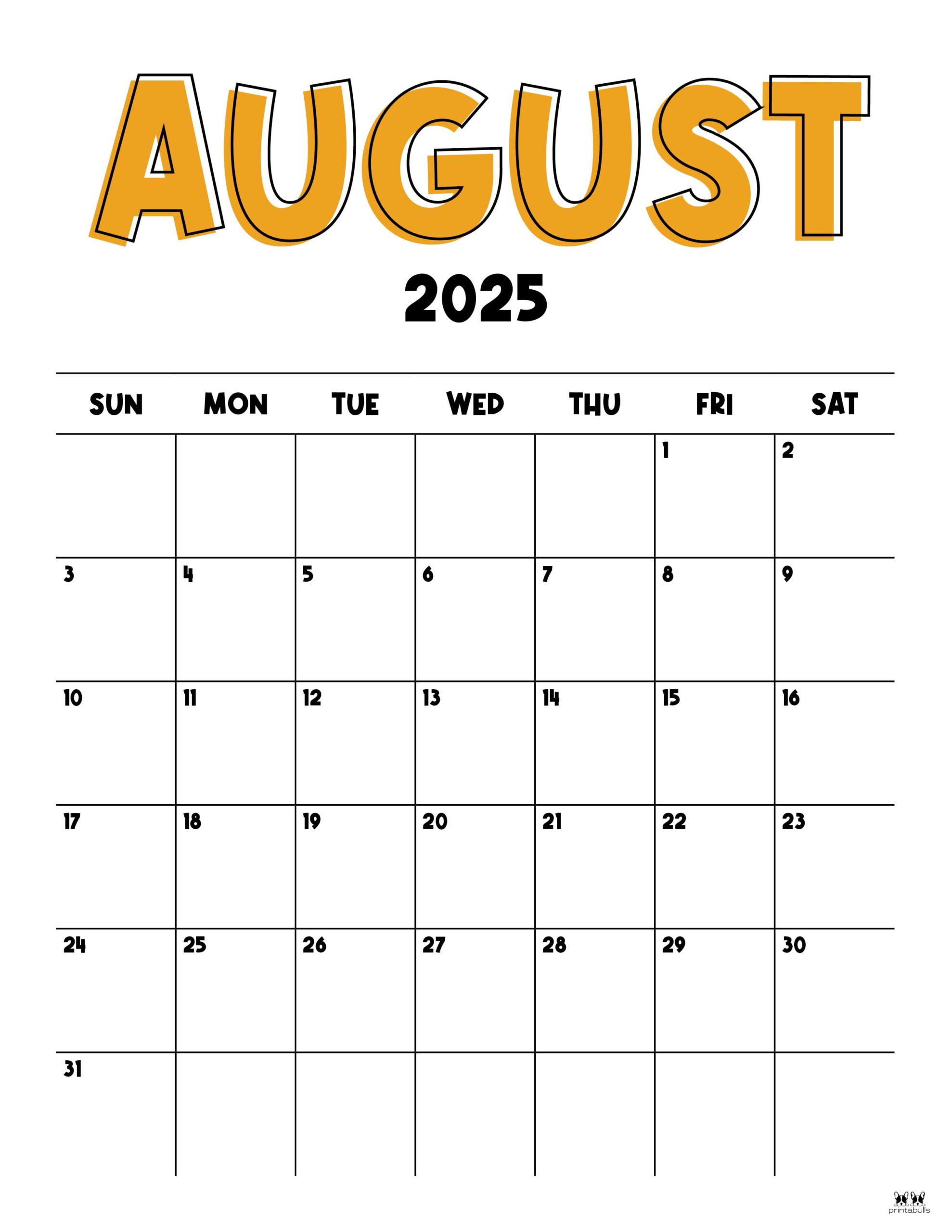 August 2025 Calendars - 107 FREE Printables | Printabulls