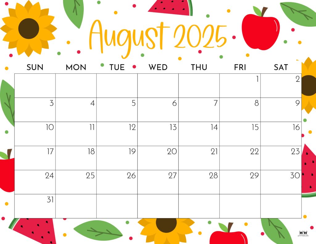 August 2025 Calendars - 107 FREE Printables | Printabulls