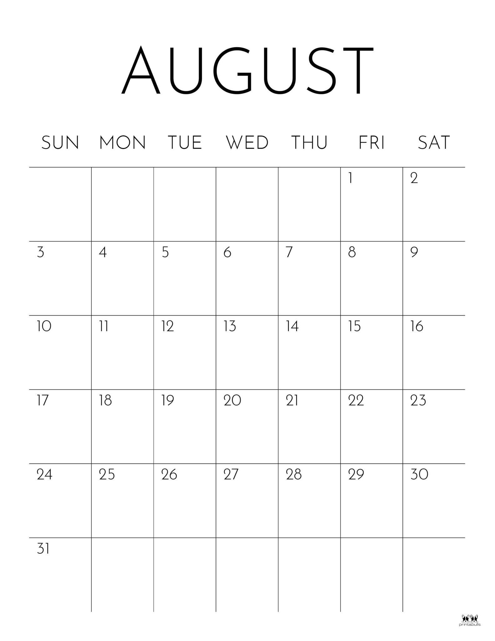 August 2025 Calendars 107 FREE Printables Printabulls