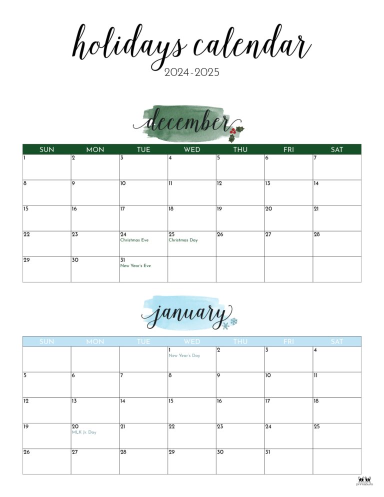 November December 2024 Calendars - 28 Printables | Printabulls