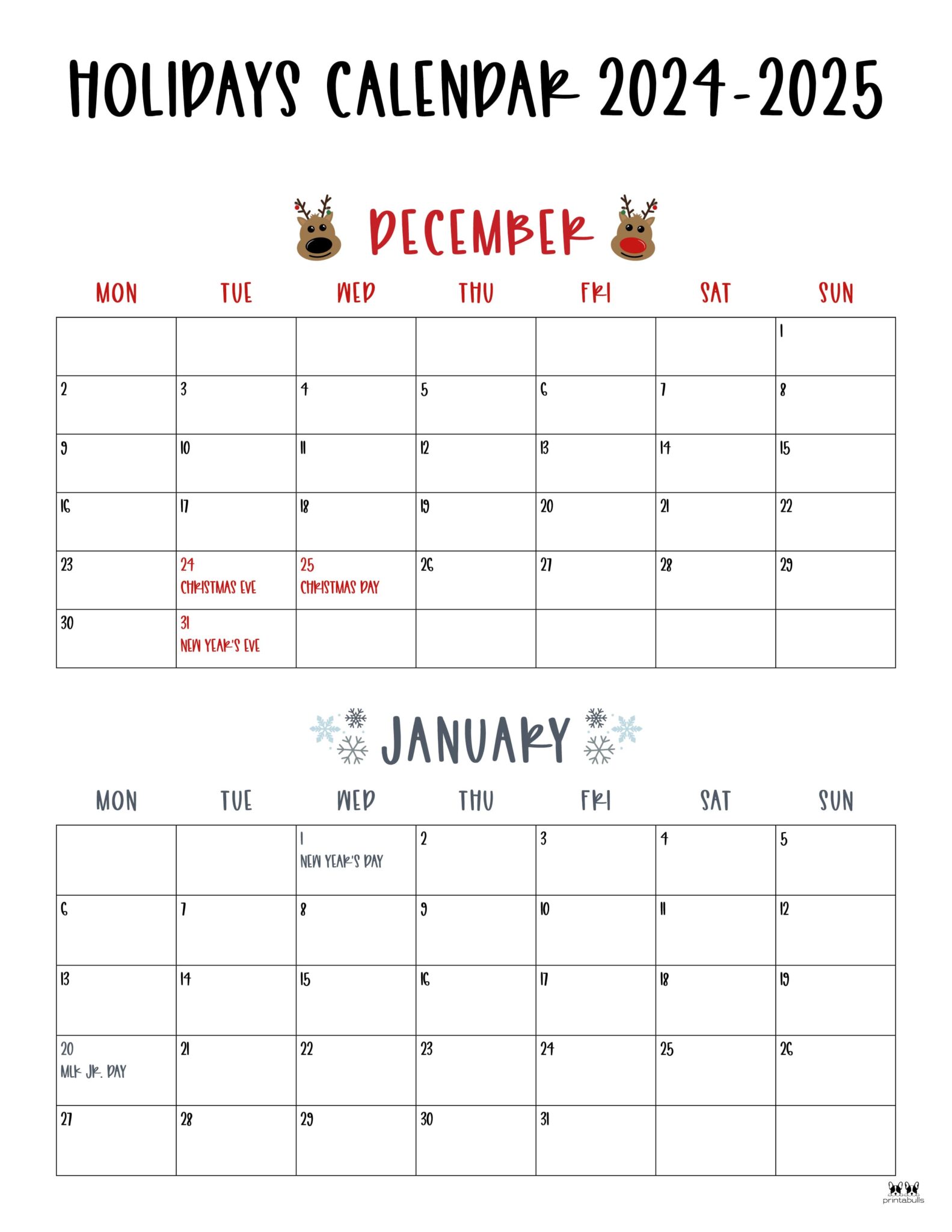 November December 2024 Calendars - 28 Printables | Printabulls