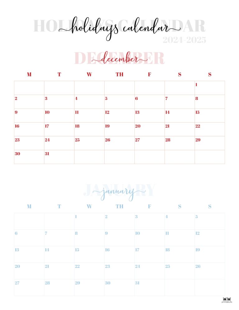 November December 2024 Calendars - 28 Printables | Printabulls