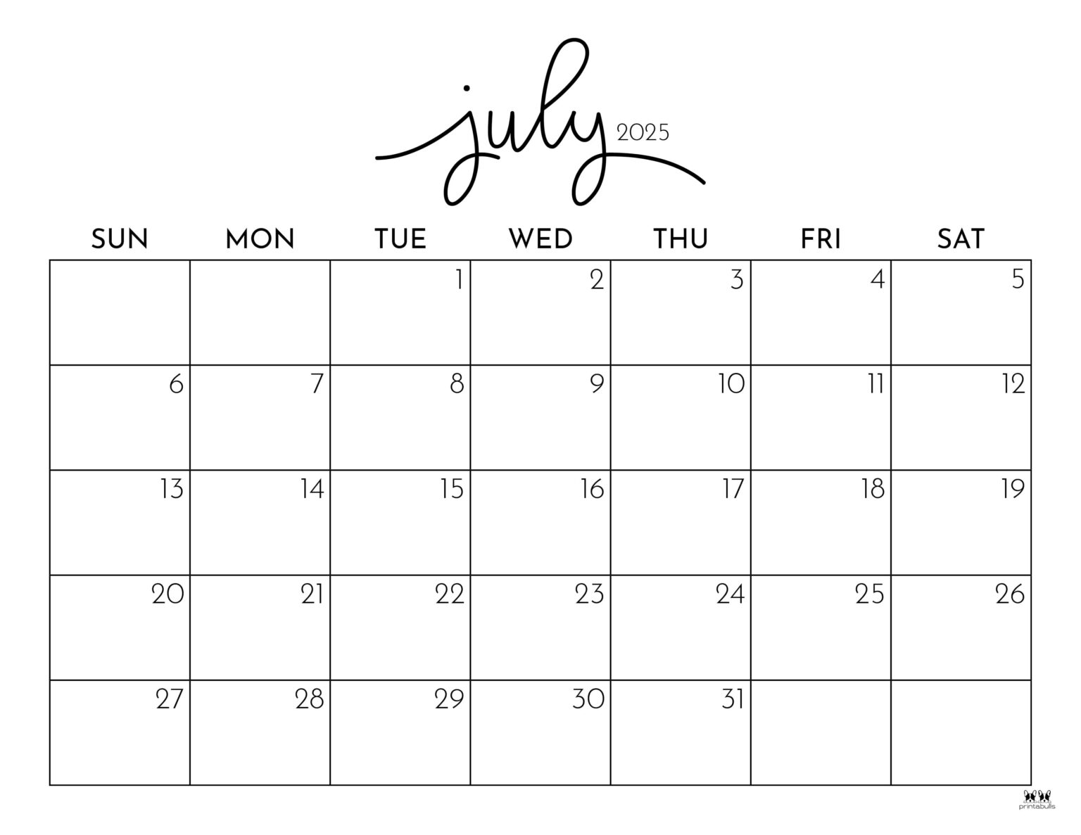 July 2025 Calendars 107 FREE Printables Printabulls