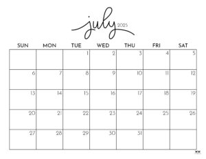 July 2025 Calendars 107 FREE Printables Printabulls Printable July 2025 Calendar Style 1 300x232