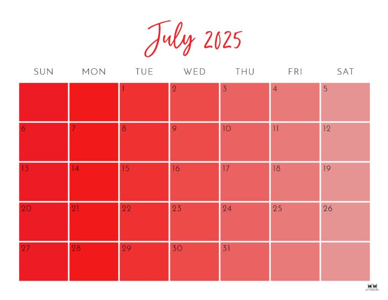 July 2025 Calendars 107 FREE Printables Printabulls