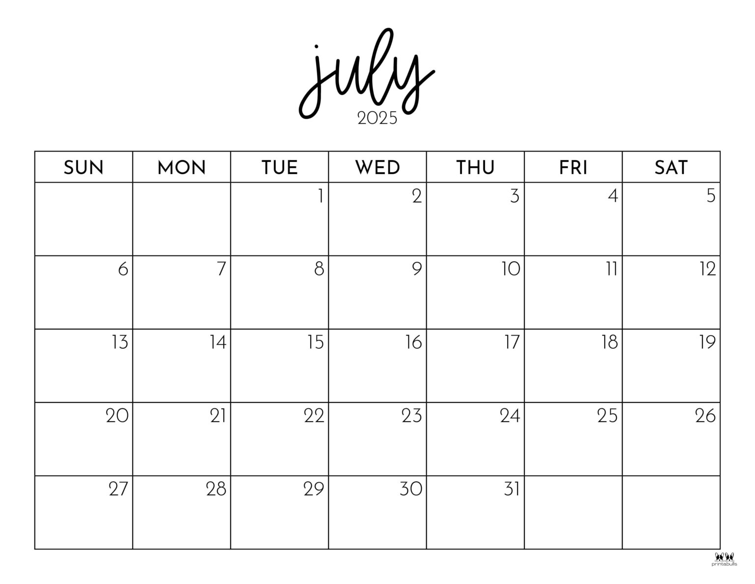 July 2025 Calendars 107 FREE Printables Printabulls