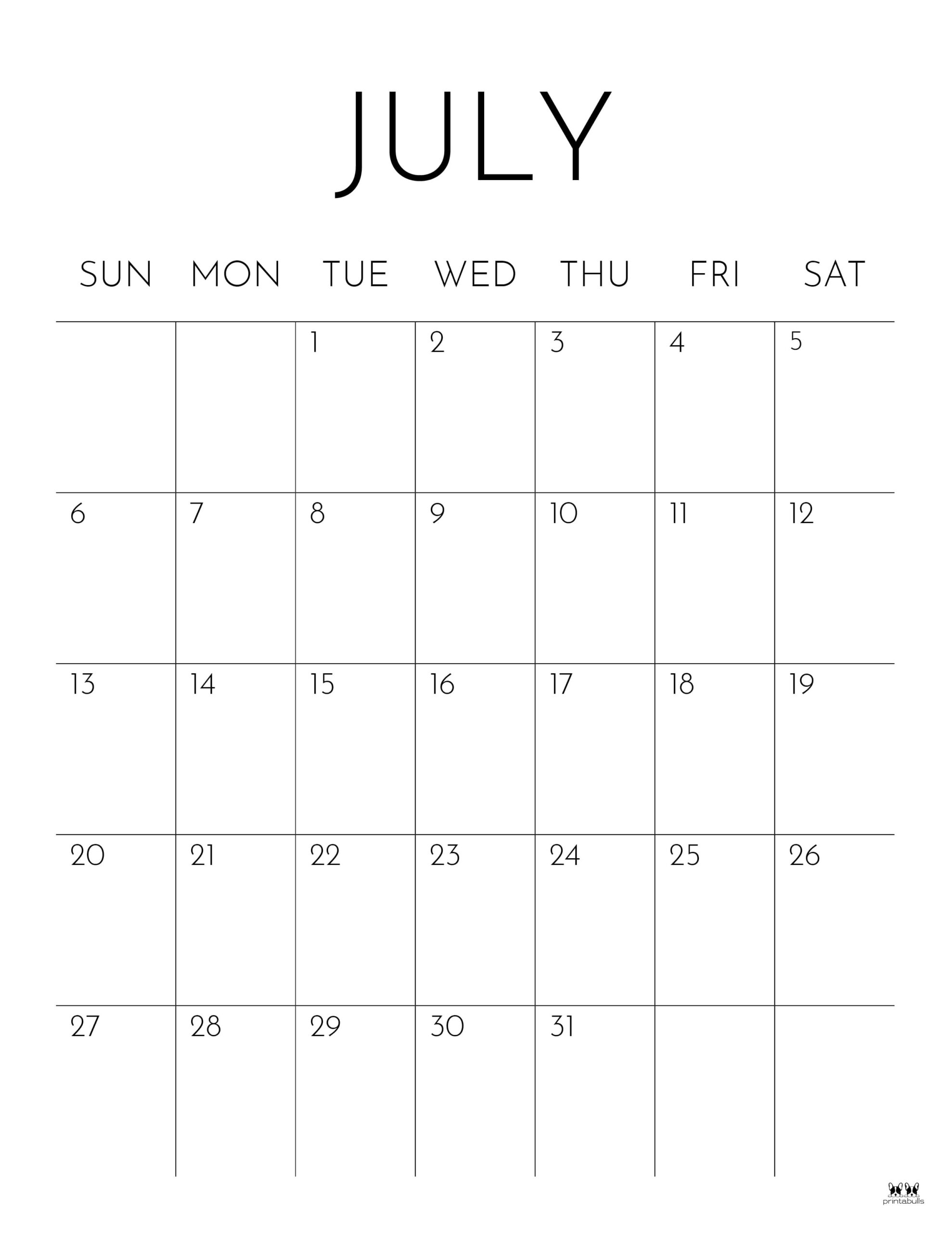 July 2025 Calendars 107 FREE Printables Printabulls