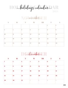 November December 2024 Calendars - 28 Printables | Printabulls