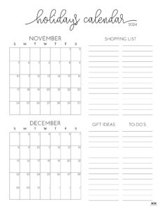November December 2024 Calendars - 28 Printables | Printabulls