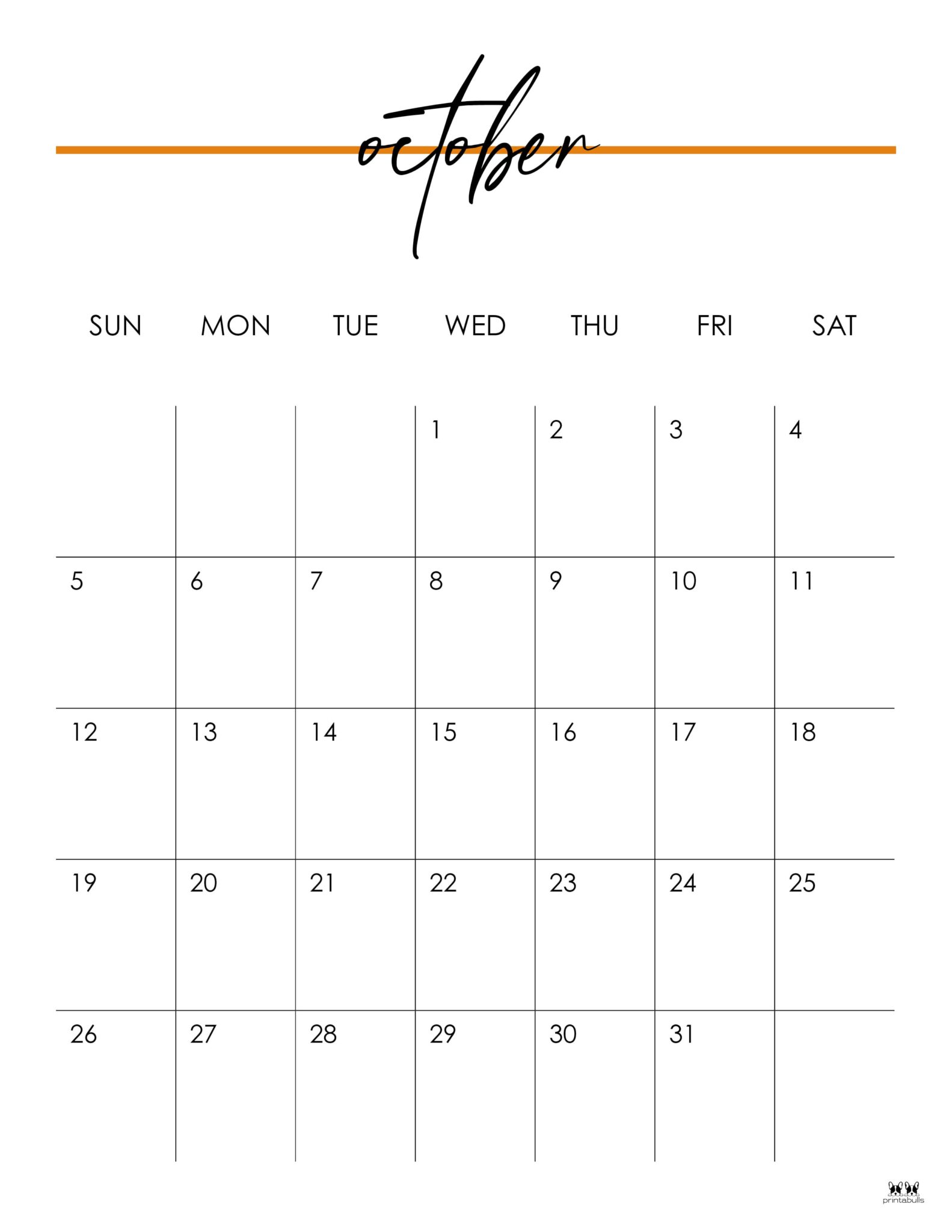 October 2025 Calendars 107 FREE Printables Printabulls