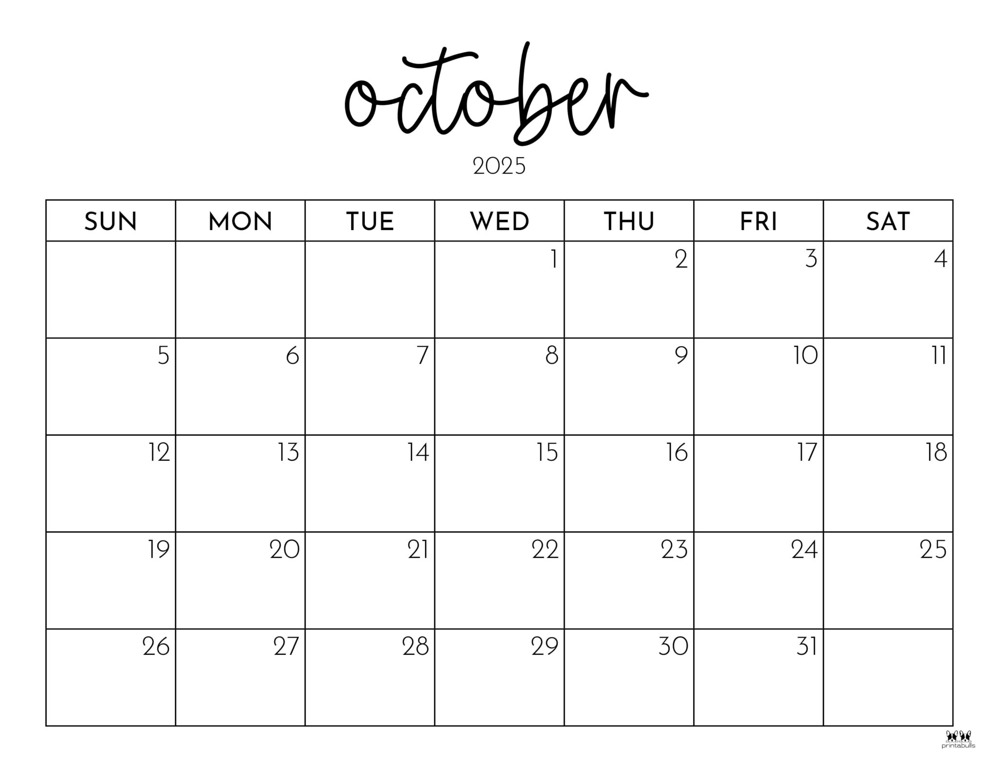 October 2025 Calendars 107 FREE Printables Printabulls