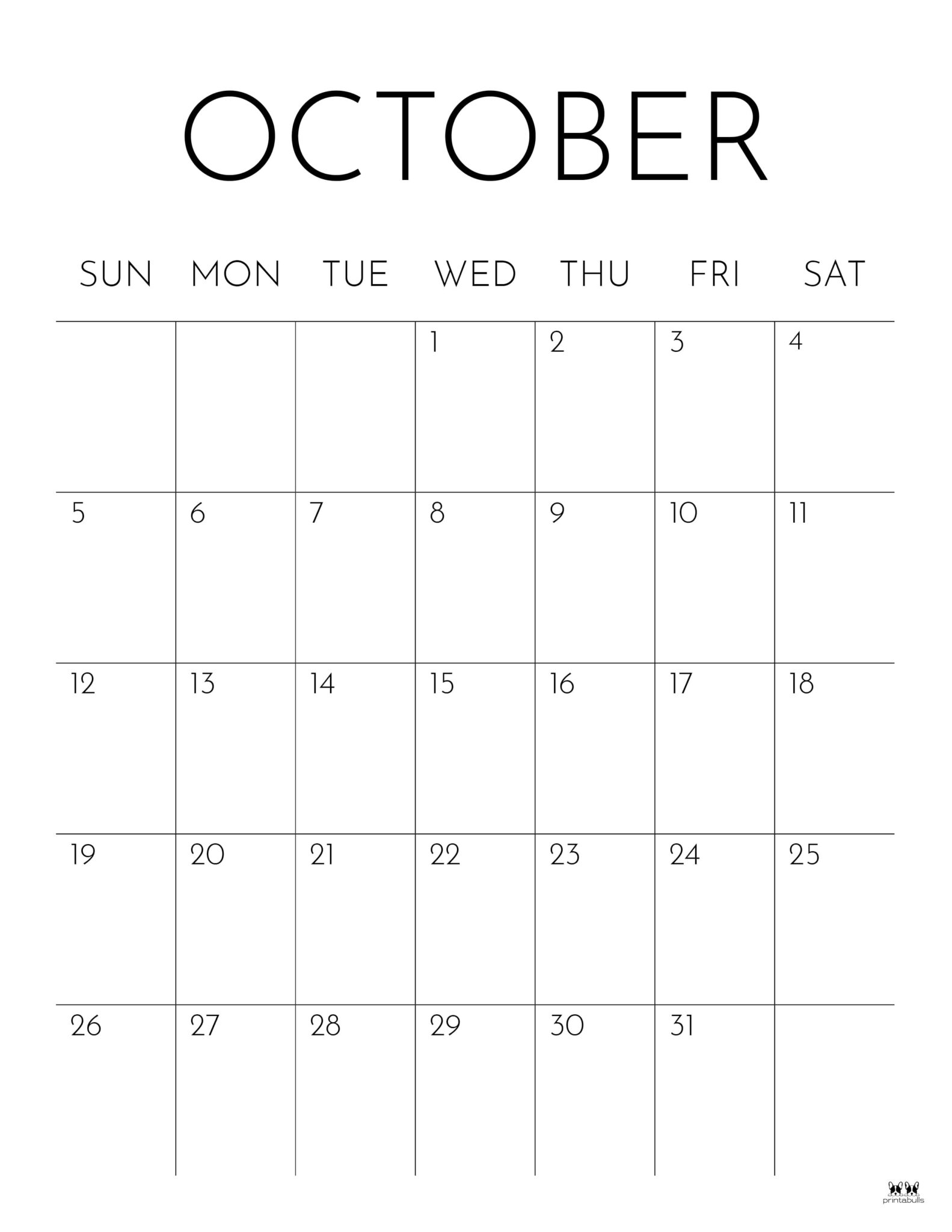 October 2025 Calendars 107 FREE Printables Printabulls