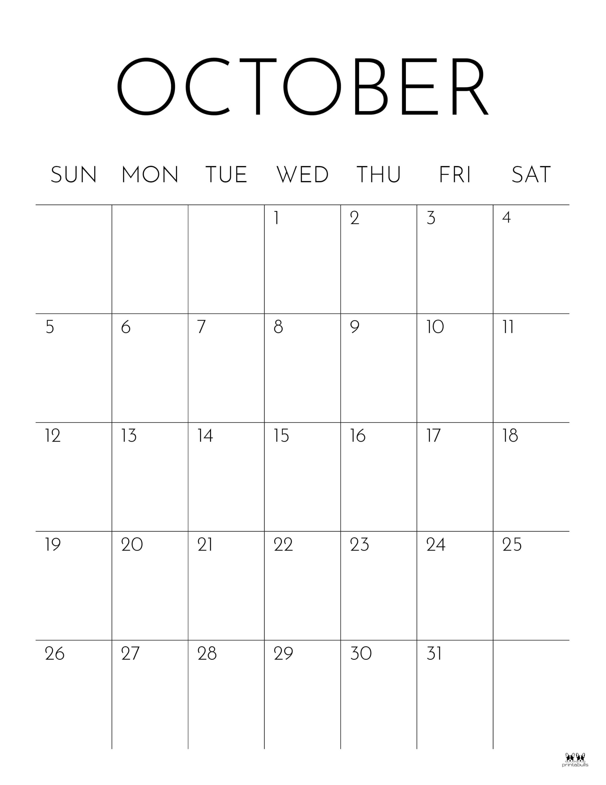 October 2025 Calendars 107 FREE Printables Printabulls