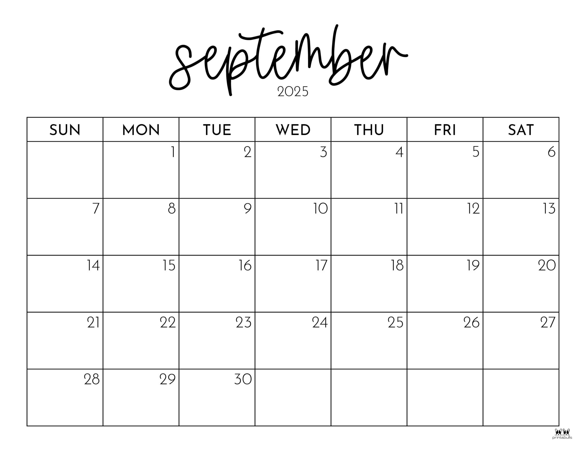 September 2025 Calendars 107 FREE Printables Printabulls