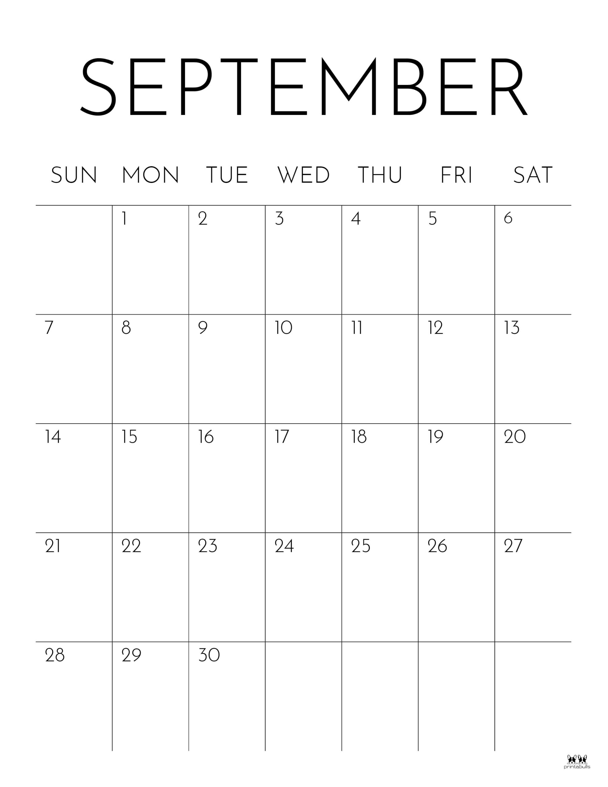 September 2025 Calendars 107 FREE Printables Printabulls