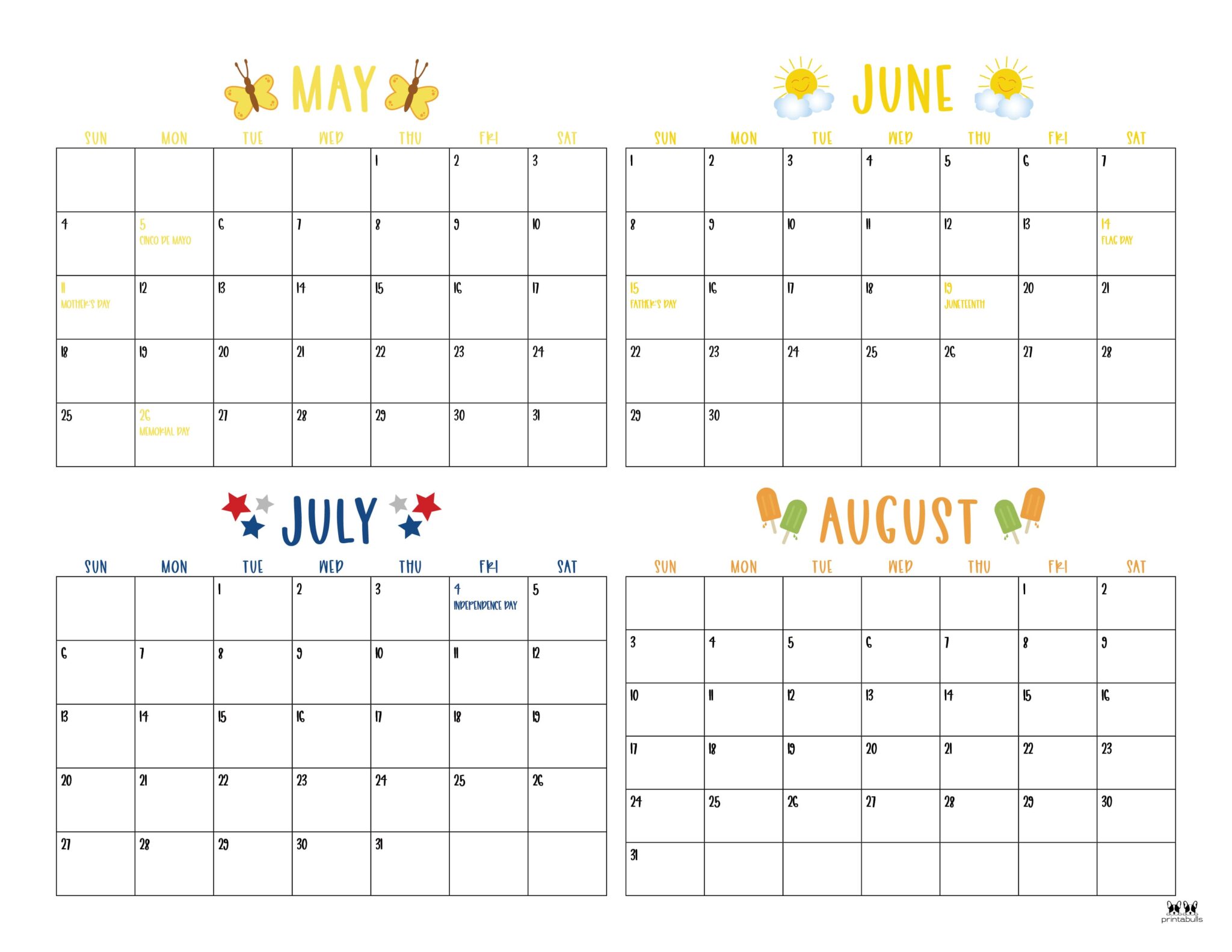 Printable 4 Month Calendar 2025