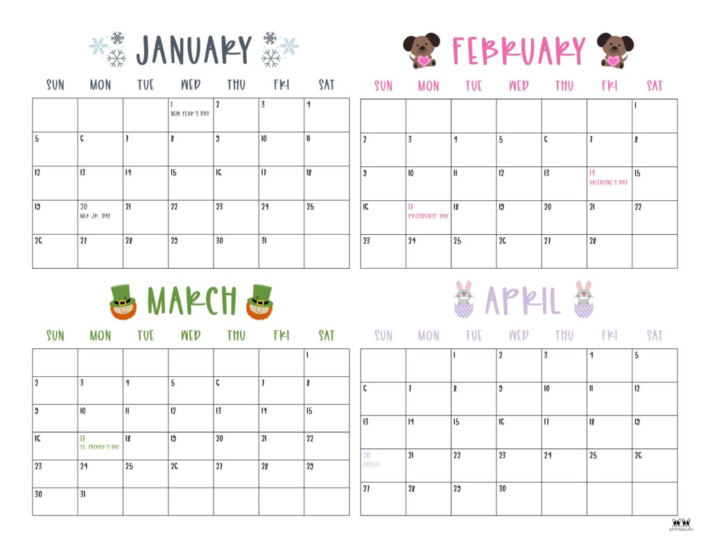 2025 Four Month Calendars - 31 FREE Printables | Printabulls