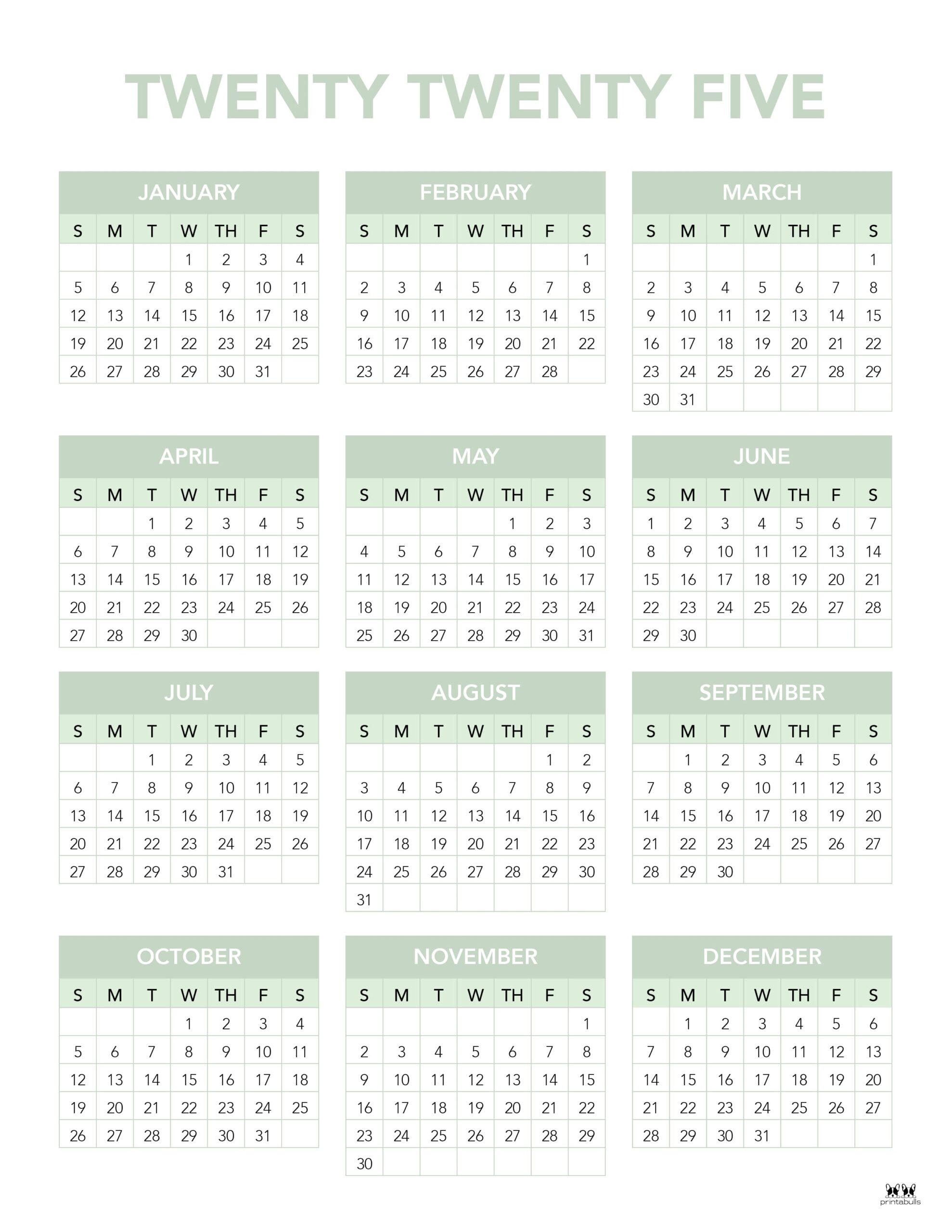 2025 Yearly Calendars 29 FREE Printables PrintaBulk