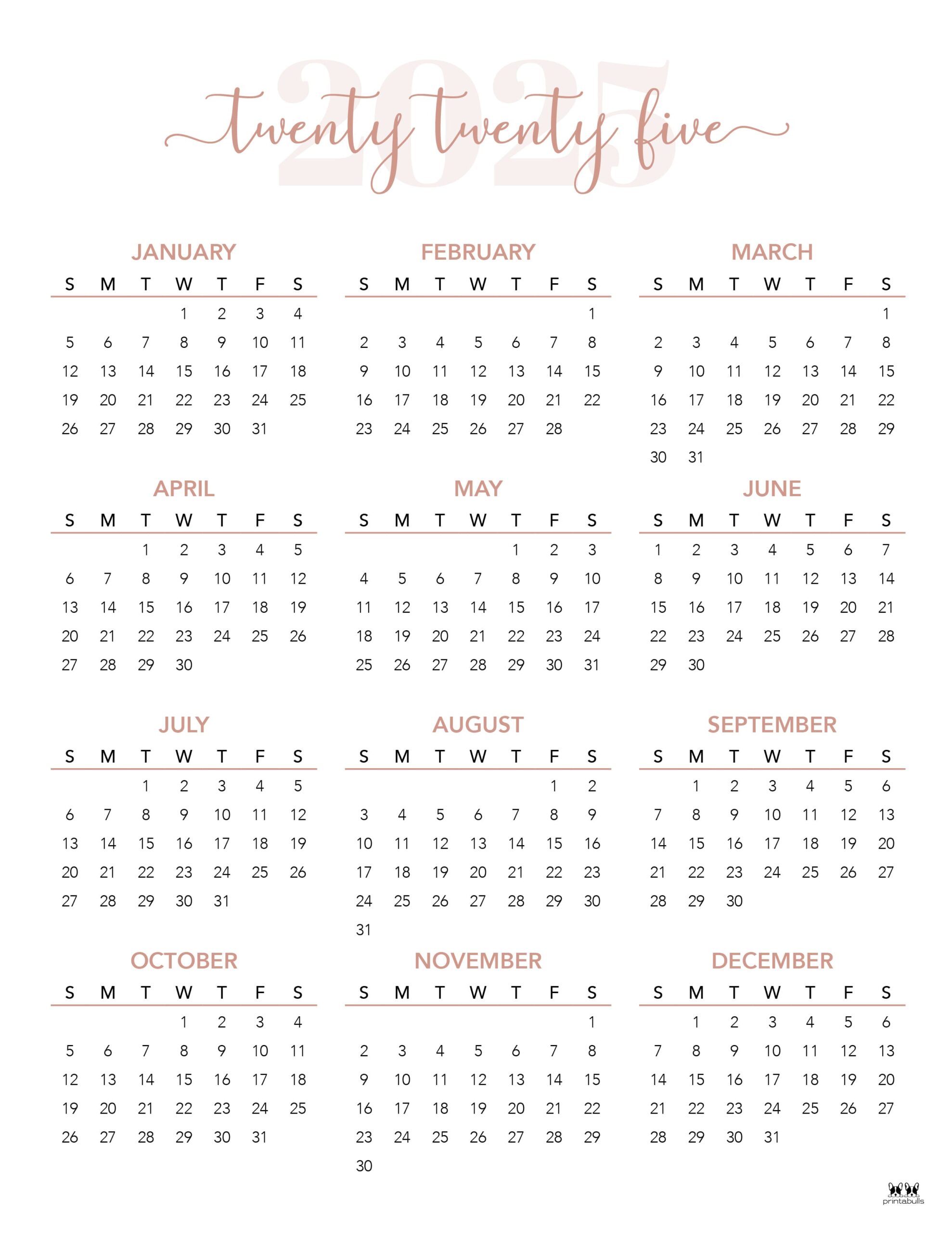 2025 Yearly Calendars 29 FREE Printables PrintaBulk