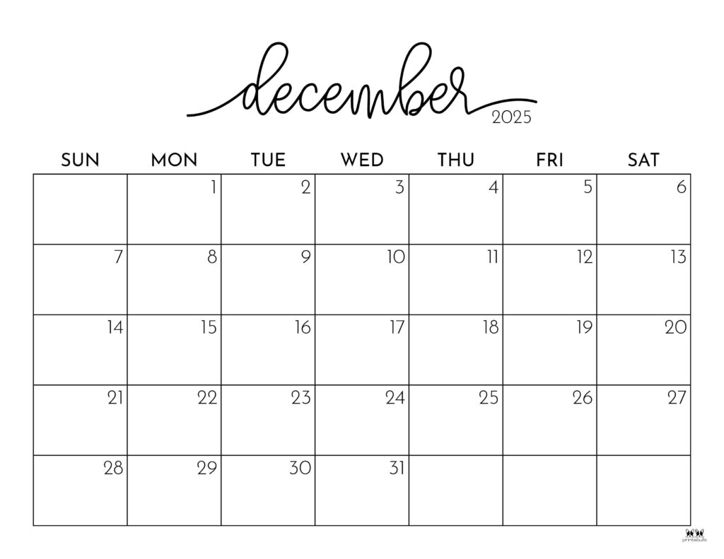 December 2025 Calendars - 107 FREE Printables | Printabulls