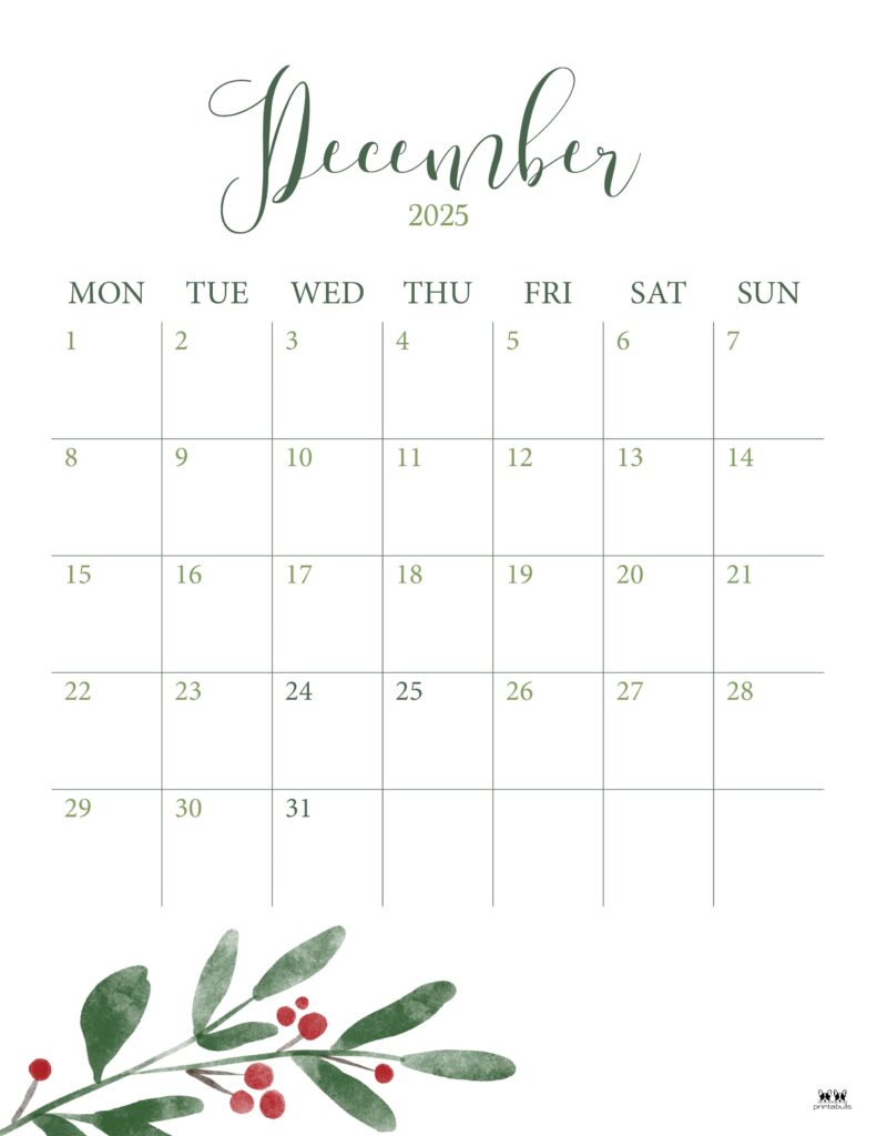 December 2025 Calendars - 107 FREE Printables | Printabulls