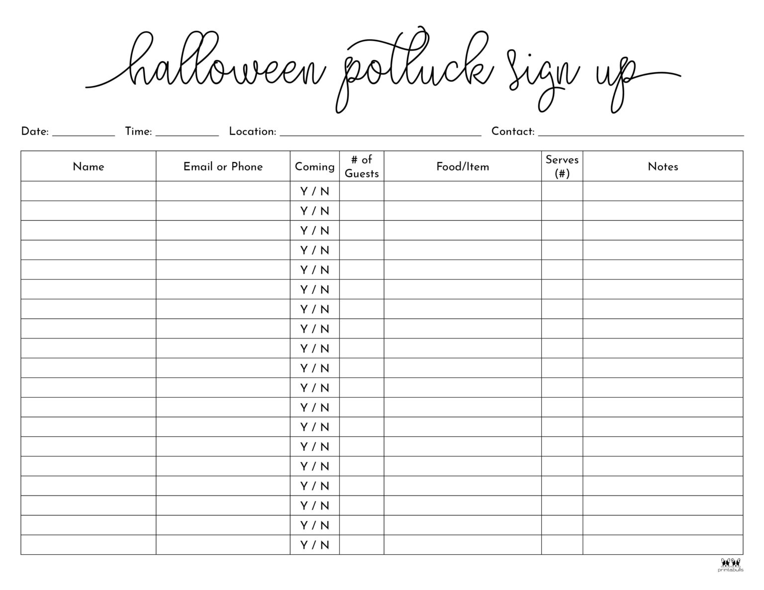 Potluck Sign Up Sheets 74 FREE - Printable Halloween Potluck Sign Up Sheet 1 1536x1187