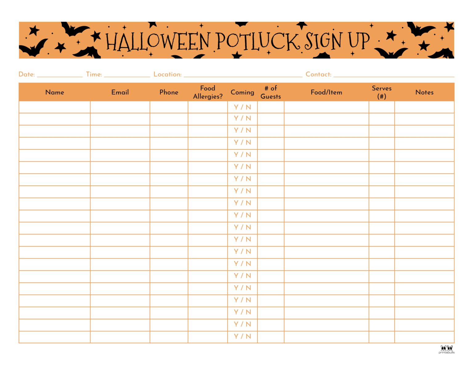 Potluck Sign Up Sheets 74 FREE - Printable Halloween Potluck Sign Up Sheet 2 1536x1187