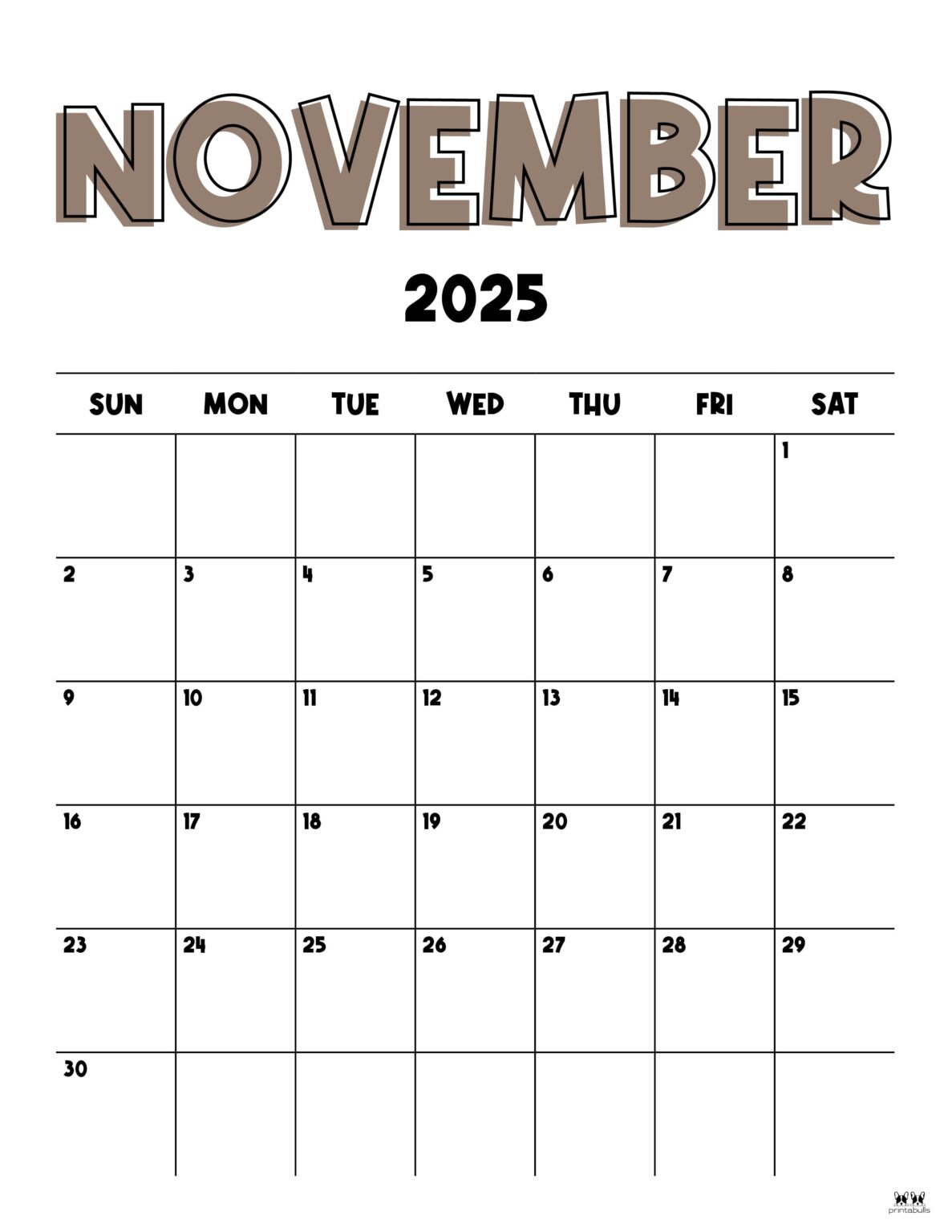 November 2025 Calendars 107 FREE Printables Printabulls