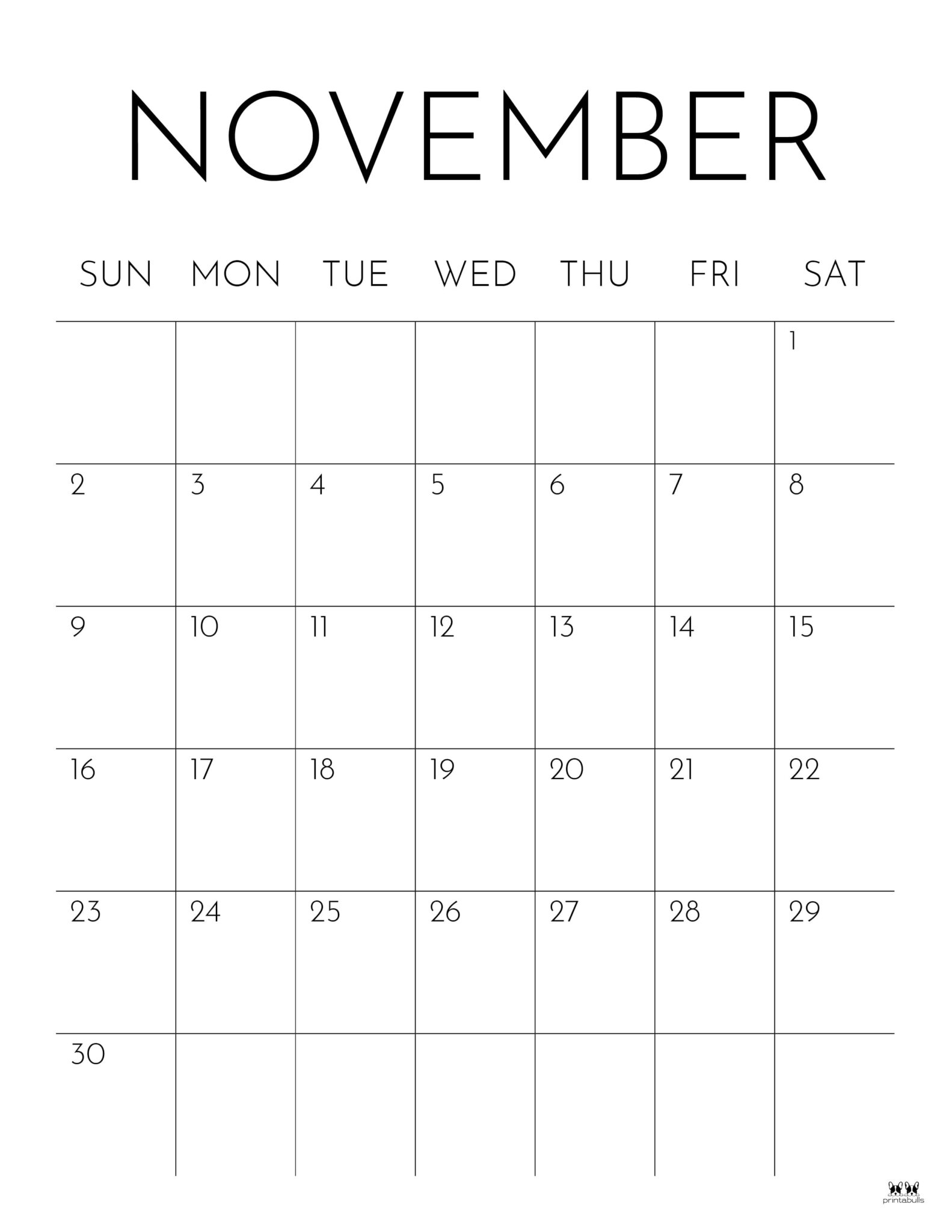 November 2025 Calendars 107 FREE Printables Printabulls