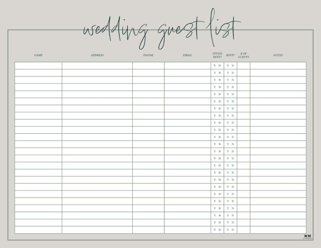 Wedding Guest List Templates 20 FREE Lists Printabulls