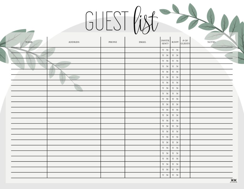 Wedding Guest List Templates 20 FREE Lists Printabulls