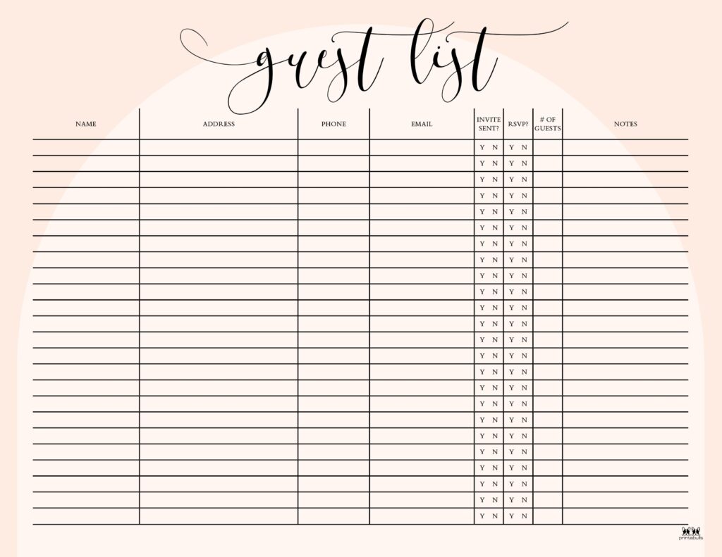 Wedding Guest List Templates 20 FREE Lists Printabulls Wedding Guest List Templates 20 FREE Lists Printabulls