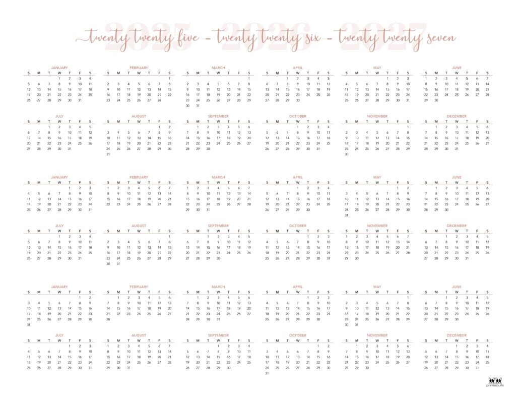 20252027 Three Year Calendars 10 FREE Cals PrintaBulk
