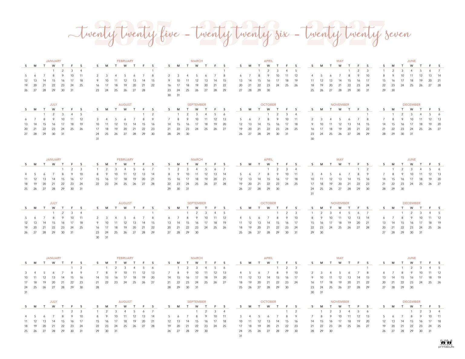 2025 2027 Three Year Calendars - Printable 2025 2027 Three Year Calendar Landscape Style 5 1536x1187 