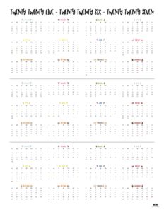 2025 2027 Three Year Calendars - Printable 2025 2027 Three Year Calendar Portrait Style 3 232x300