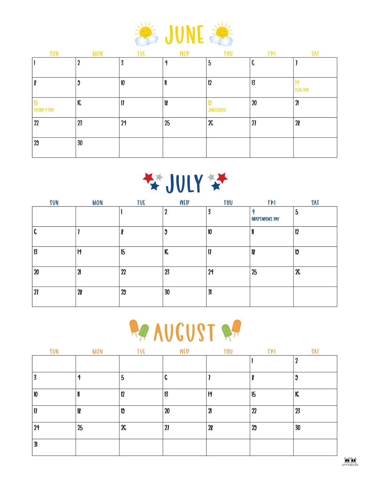 2025 Summer Calendars 27 FREE Printables PrintaBulk