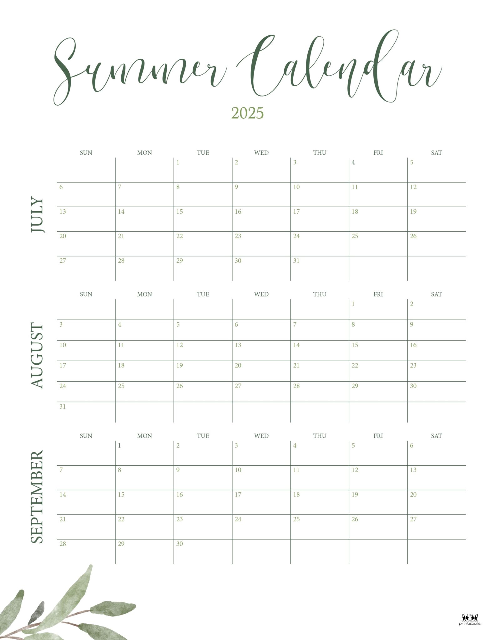 2025 Summer Calendars - 27 FREE Printables - PrintaBulk