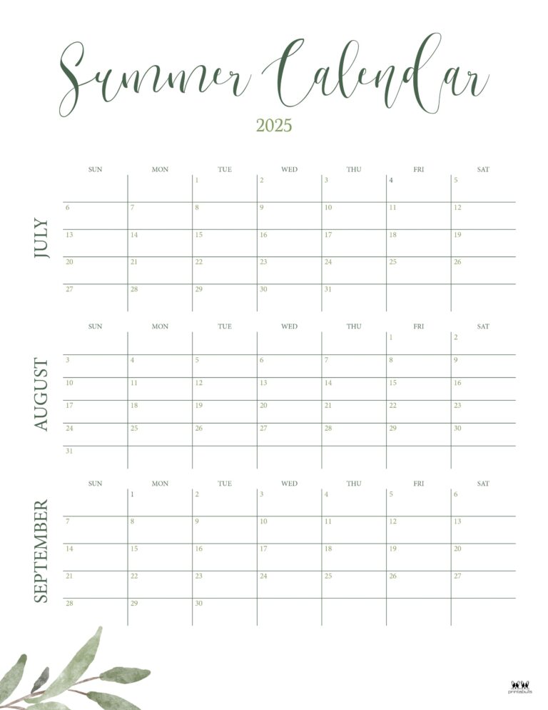 2025 Summer Calendars - 27 FREE Printables - PrintaBulk