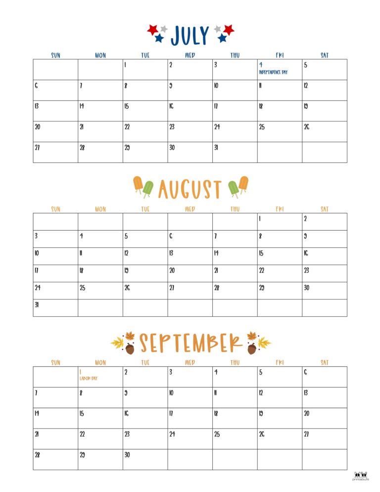 Free Printable Calendar Summer 2025