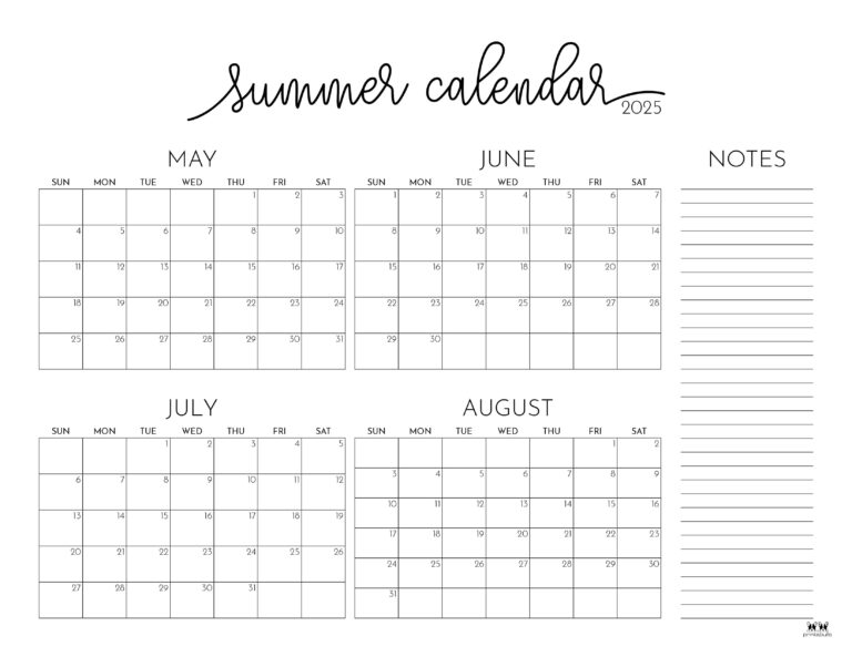 2025 Summer Calendars - 27 FREE Printables | Printabulls